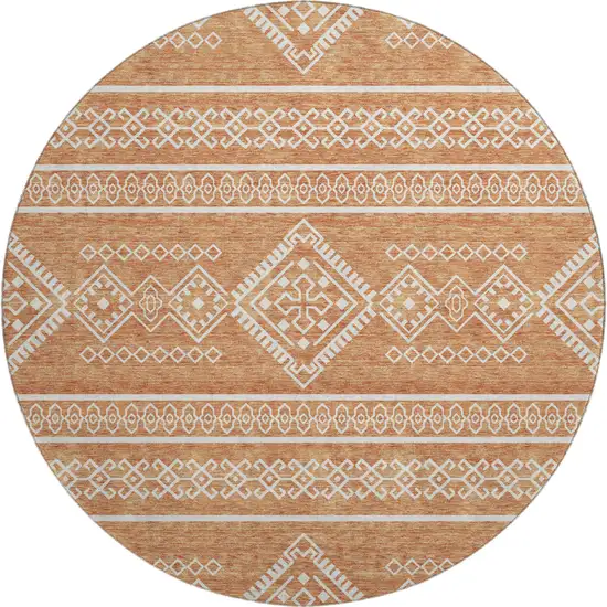 8' Copper And Ivory Southwestern Washable Round Rug With UV Protection Photo 1