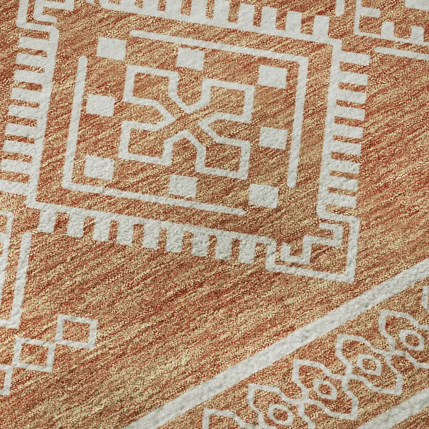 8' Copper And Ivory Southwestern Washable Round Rug With UV Protection Photo 9