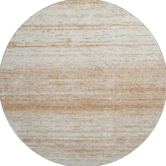 8' Copper And Ivory Striped Washable Round Rug With UV Protection Photo 4