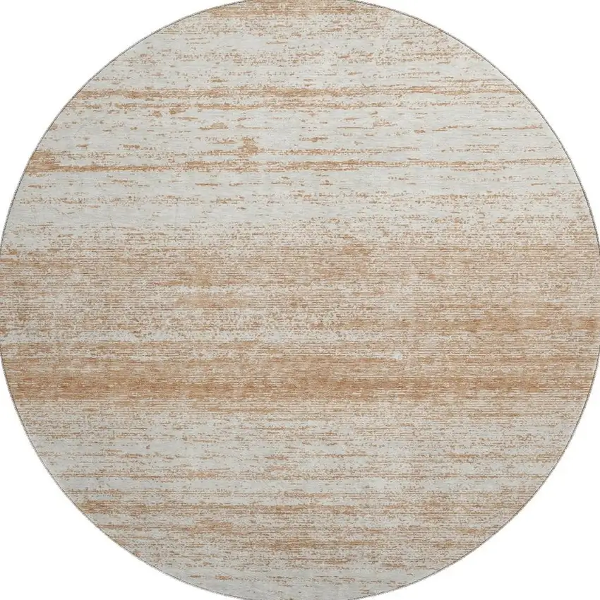 8' Copper And Ivory Striped Washable Round Rug With UV Protection Photo 4