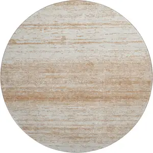 Photo of 8' Copper And Ivory Striped Washable Round Rug With UV Protection