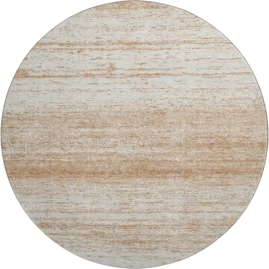8' Copper And Ivory Striped Washable Round Rug With UV Protection Photo 1