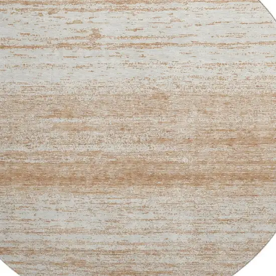 8' Copper And Ivory Striped Washable Round Rug With UV Protection Photo 3