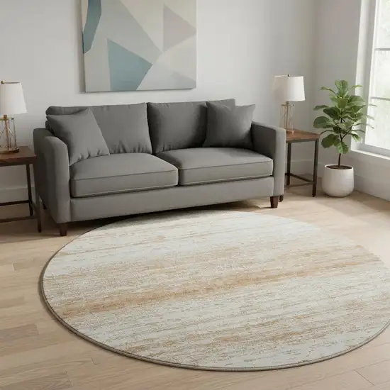 8' Copper And Ivory Striped Washable Round Rug With UV Protection Photo 2