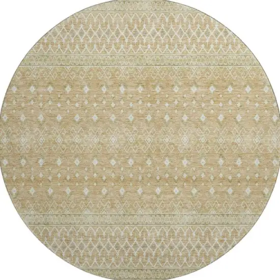 8' Copper And Ivory Tribal Washable Round Rug With UV Protection Photo 3