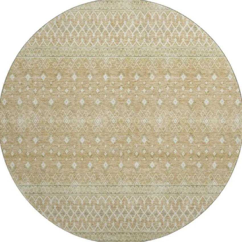 8' Copper And Ivory Tribal Washable Round Rug With UV Protection Photo 3