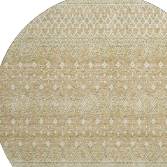 8' Copper And Ivory Tribal Washable Round Rug With UV Protection Photo 4