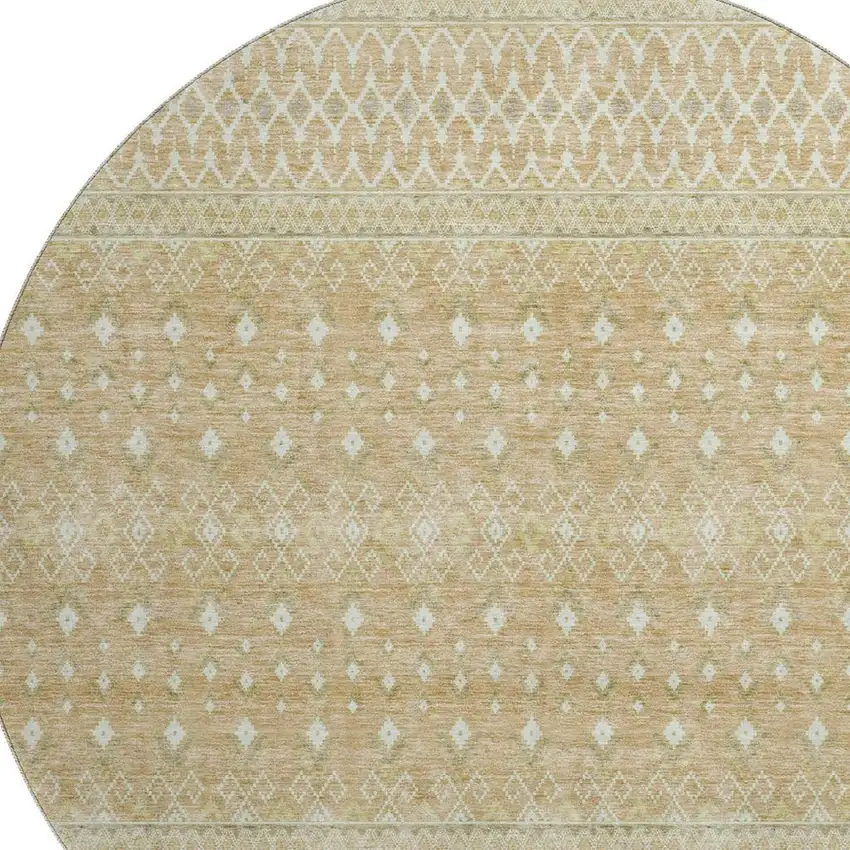 8' Copper And Ivory Tribal Washable Round Rug With UV Protection Photo 4