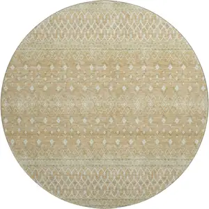 Photo of 8' Copper And Ivory Tribal Washable Round Rug With UV Protection