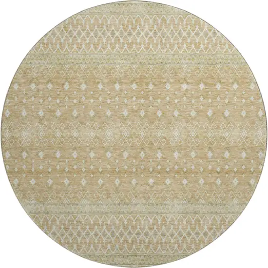 8' Copper And Ivory Tribal Washable Round Rug With UV Protection Photo 1