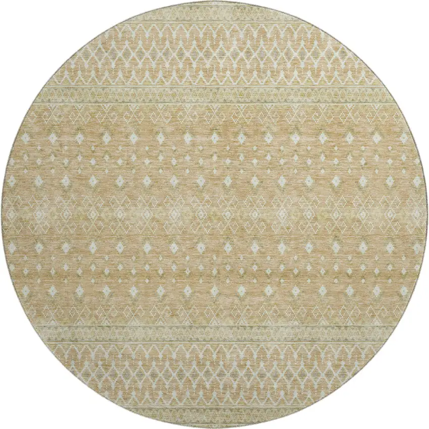 8' Copper And Ivory Tribal Washable Round Rug With UV Protection Photo 1