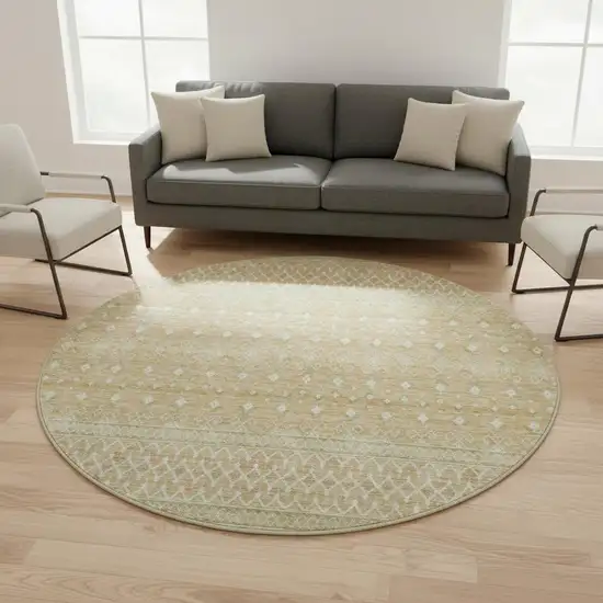 8' Copper And Ivory Tribal Washable Round Rug With UV Protection Photo 2