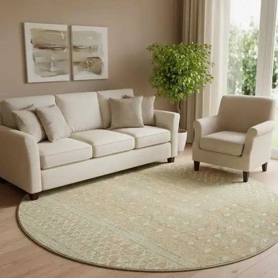 8' Copper And Ivory Tribal Washable Round Rug With UV Protection Photo 1