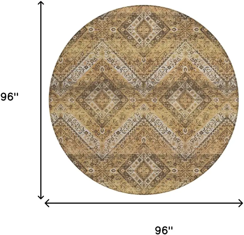 8' Copper And Khaki Round Tribal Washable Indoor Outdoor Area Rug Photo 7
