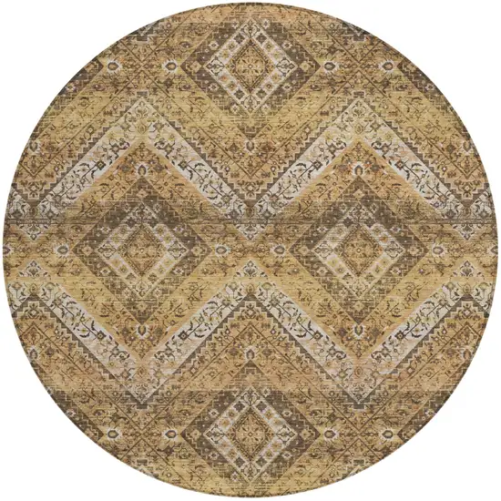 8' Copper And Khaki Round Tribal Washable Indoor Outdoor Area Rug Photo 2
