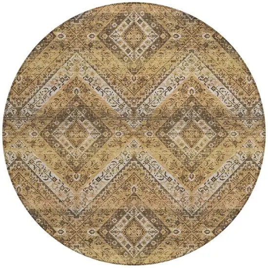 8' Copper And Khaki Round Tribal Washable Indoor Outdoor Area Rug Photo 3