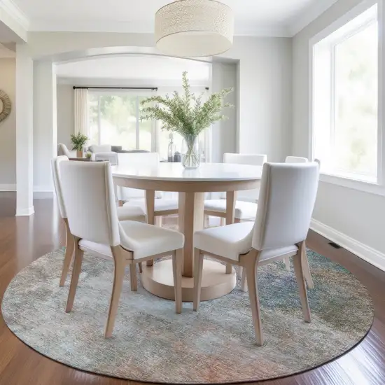 8' Copper And Navy Blue Round Abstract Washable Indoor Outdoor Area Rug Photo 6