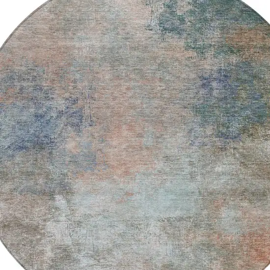 8' Copper And Navy Blue Round Abstract Washable Indoor Outdoor Area Rug Photo 8