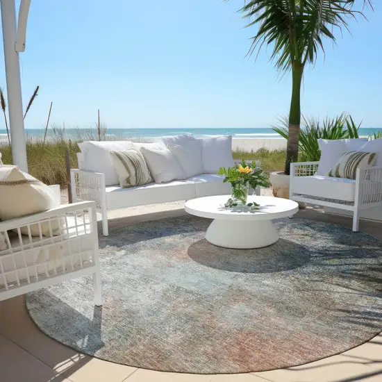 8' Copper And Navy Blue Round Abstract Washable Indoor Outdoor Area Rug Photo 5