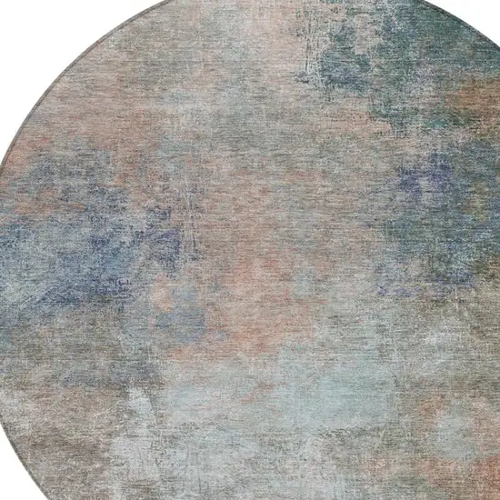 8' Copper And Navy Blue Round Abstract Washable Indoor Outdoor Area Rug Photo 4