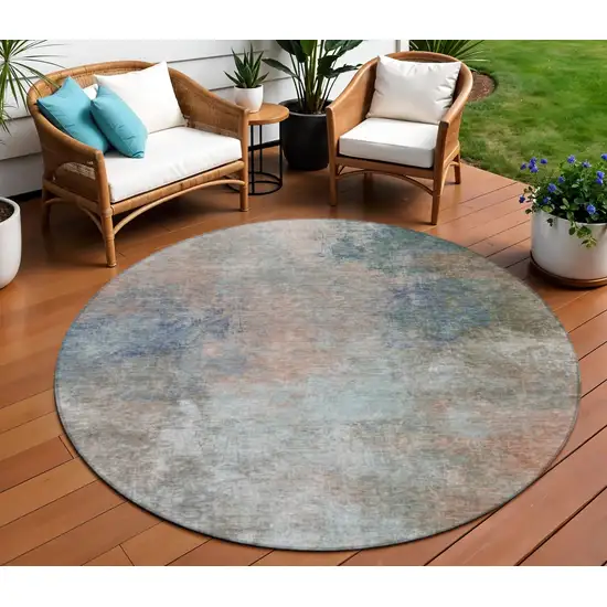 8' Copper And Navy Blue Round Abstract Washable Indoor Outdoor Area Rug Photo 2
