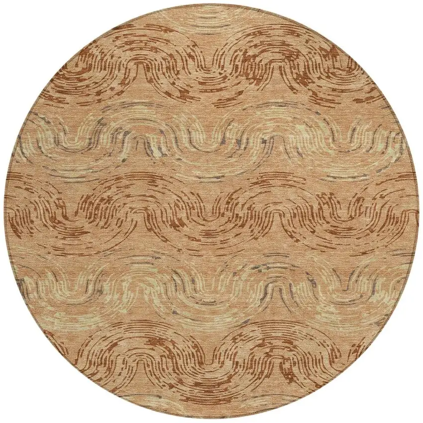 8' Copper And Orange Round Abstract Washable Indoor Outdoor Area Rug Photo 3