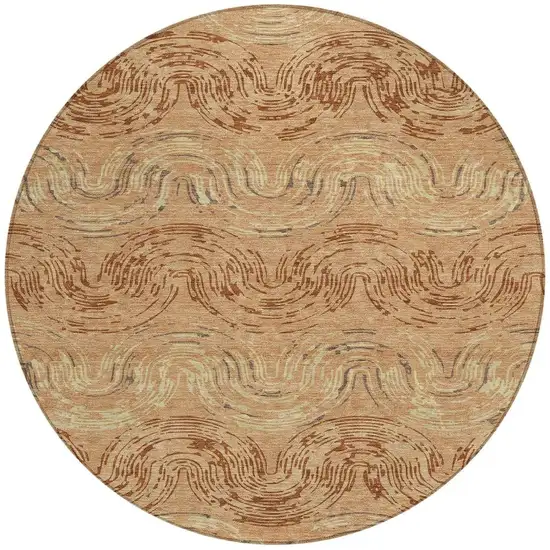 8' Copper And Orange Round Abstract Washable Indoor Outdoor Area Rug Photo 3