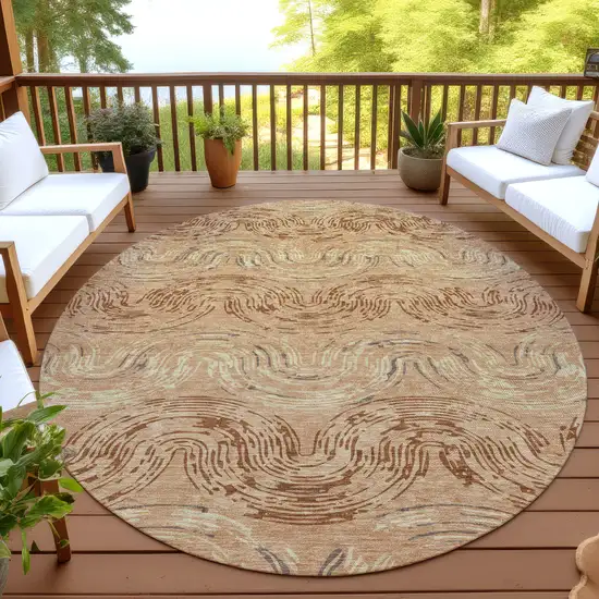 8' Copper And Orange Round Abstract Washable Indoor Outdoor Area Rug Photo 4