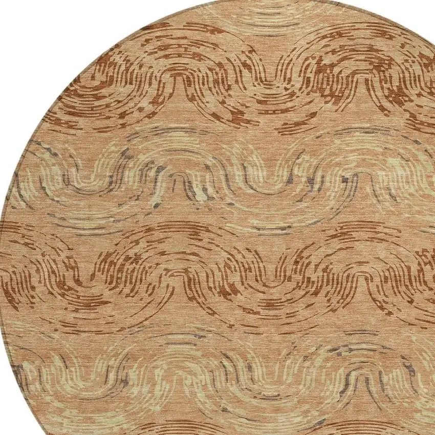 8' Copper And Orange Round Abstract Washable Indoor Outdoor Area Rug Photo 2