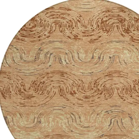 8' Copper And Orange Round Abstract Washable Indoor Outdoor Area Rug Photo 2