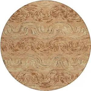 Photo of 8' Copper And Orange Round Abstract Washable Indoor Outdoor Area Rug