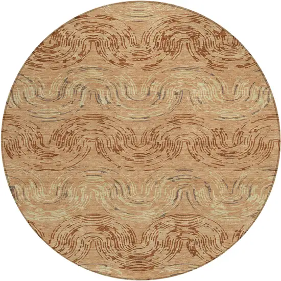 8' Copper And Orange Round Abstract Washable Indoor Outdoor Area Rug Photo 1