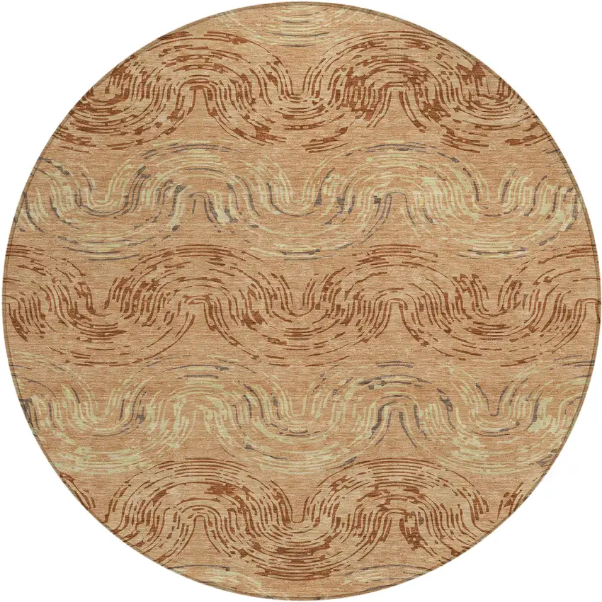 8' Copper And Orange Round Abstract Washable Indoor Outdoor Area Rug Photo 1