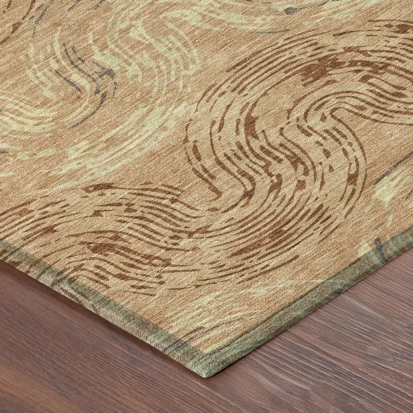 8' Copper And Orange Round Abstract Washable Indoor Outdoor Area Rug Photo 6