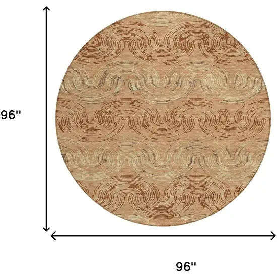 8' Copper And Orange Round Abstract Washable Indoor Outdoor Area Rug Photo 8