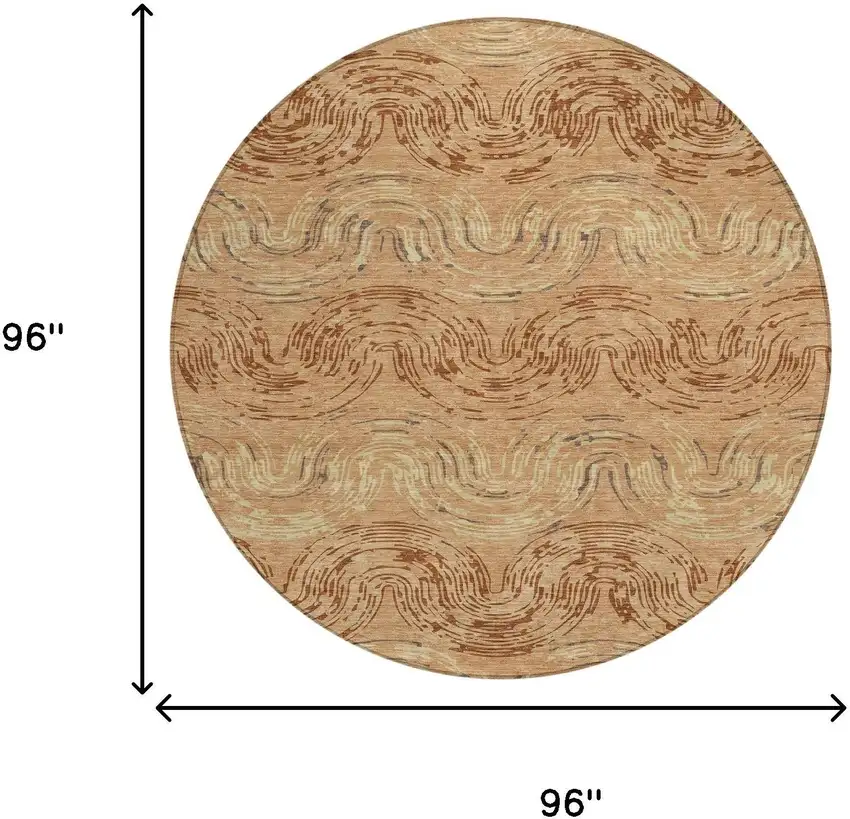 8' Copper And Orange Round Abstract Washable Indoor Outdoor Area Rug Photo 8
