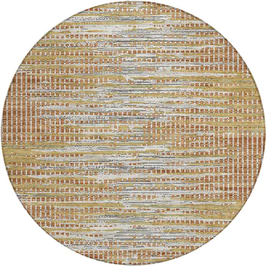 8' Copper And Orange Round Abstract Washable Indoor Outdoor Area Rug Photo 1