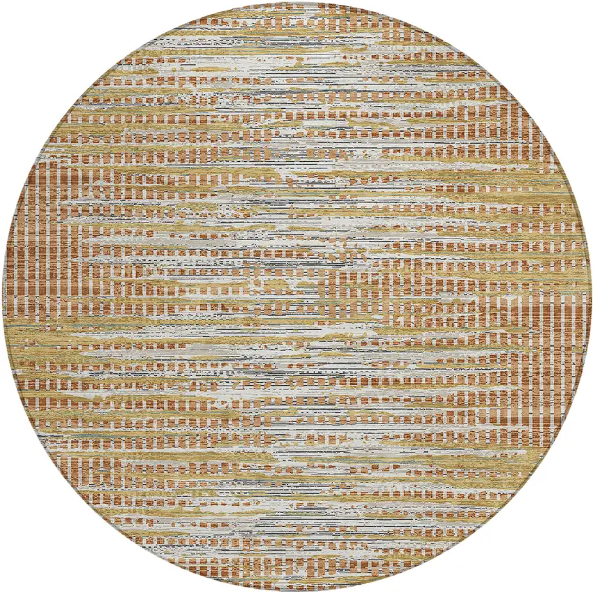 8' Copper And Orange Round Abstract Washable Indoor Outdoor Area Rug Photo 1