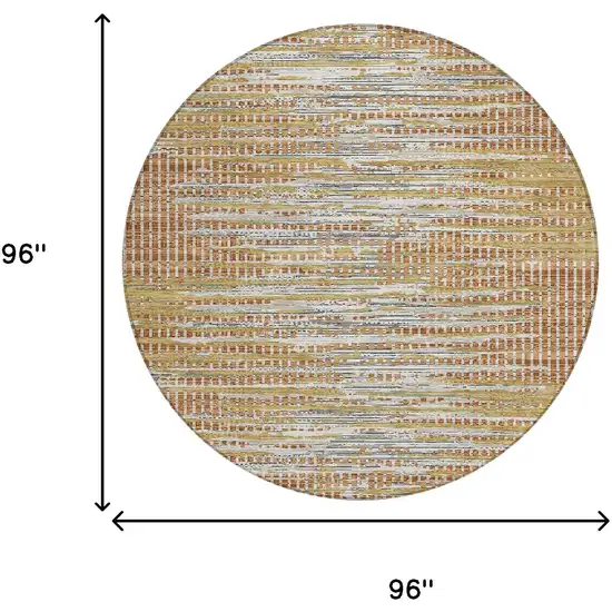 8' Copper And Orange Round Abstract Washable Indoor Outdoor Area Rug Photo 6