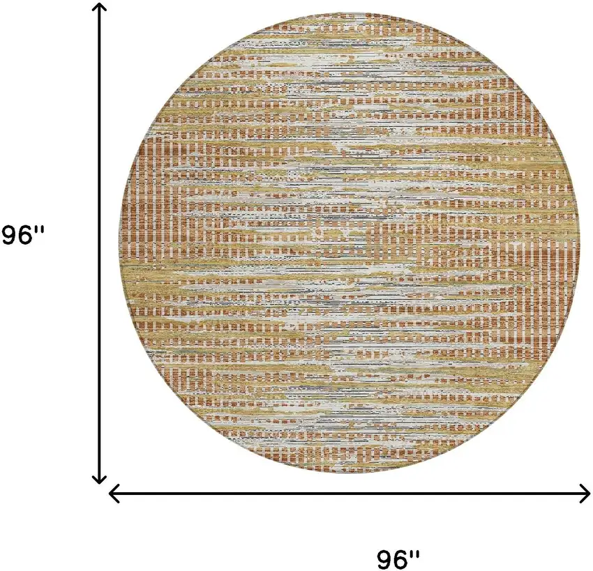 8' Copper And Orange Round Abstract Washable Indoor Outdoor Area Rug Photo 6