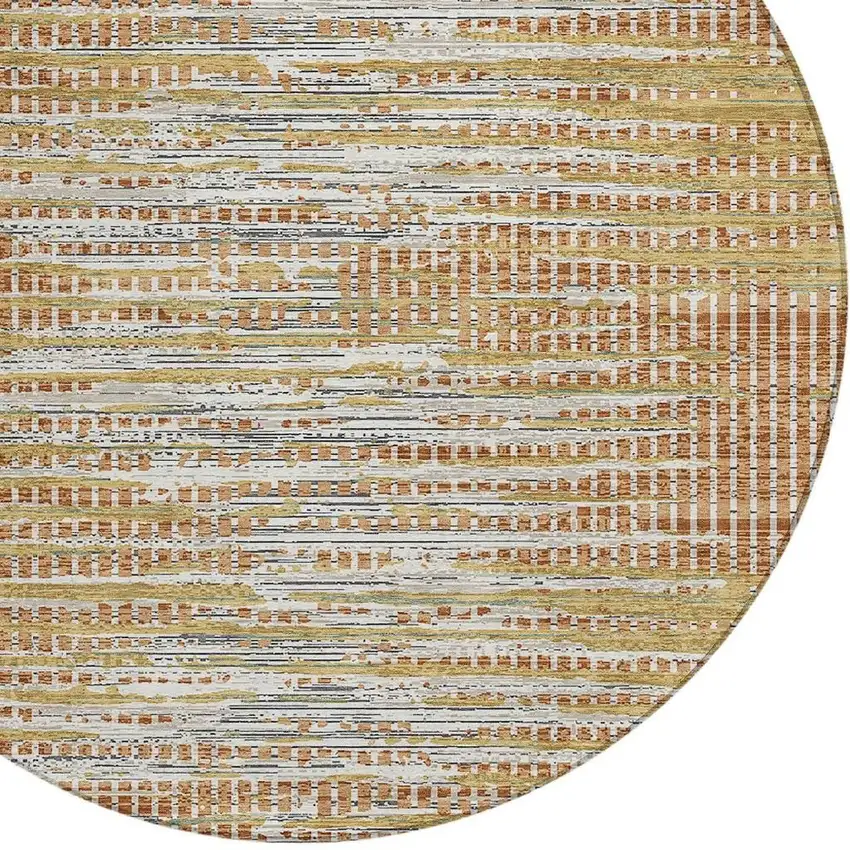 8' Copper And Orange Round Abstract Washable Indoor Outdoor Area Rug Photo 2
