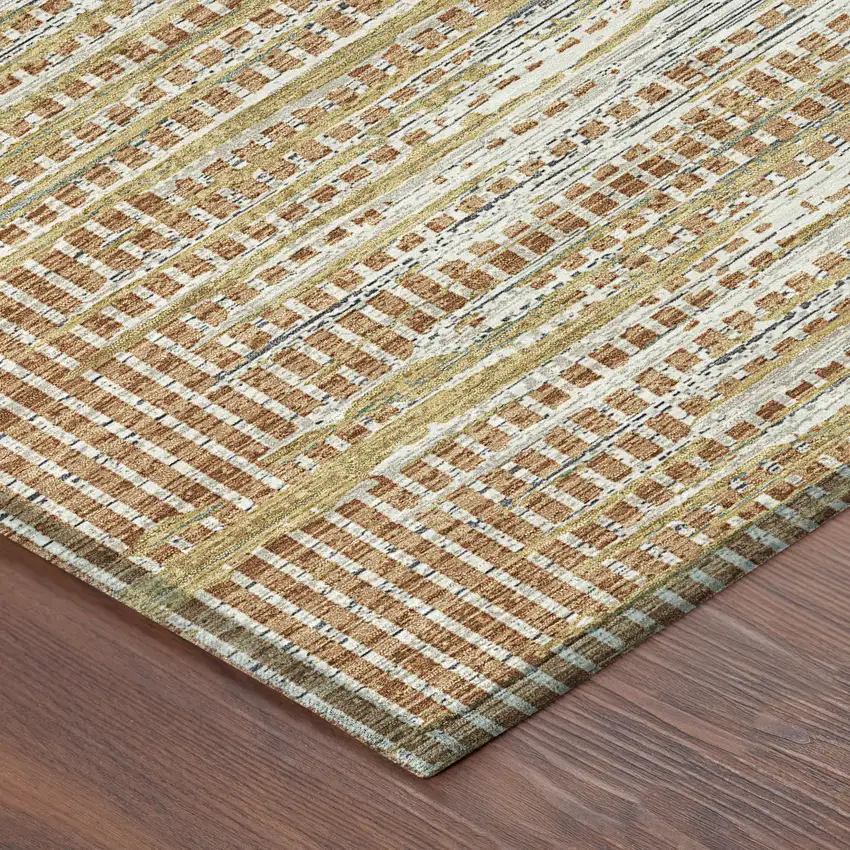 8' Copper And Orange Round Abstract Washable Indoor Outdoor Area Rug Photo 4