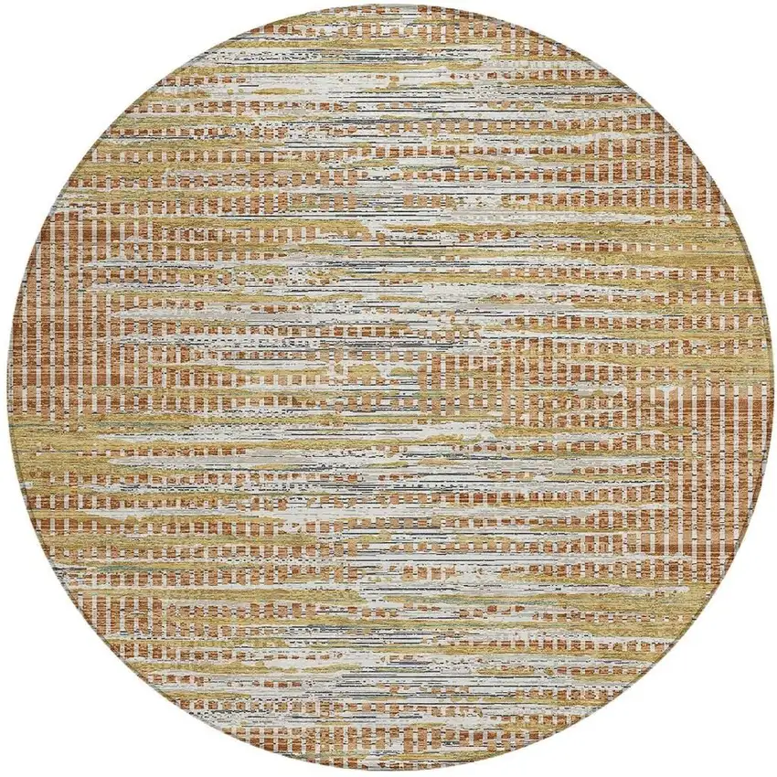 8' Copper And Orange Round Abstract Washable Indoor Outdoor Area Rug Photo 3