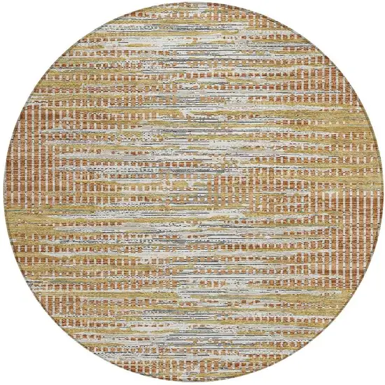 8' Copper And Orange Round Abstract Washable Indoor Outdoor Area Rug Photo 3