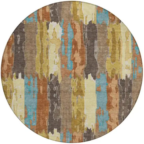 8' Copper And Orange Round Abstract Washable Indoor Outdoor Area Rug Photo 2