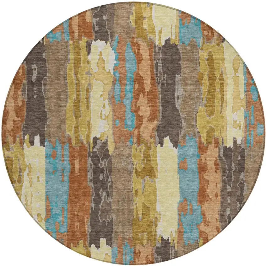 8' Copper And Orange Round Abstract Washable Indoor Outdoor Area Rug Photo 2