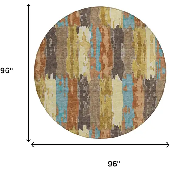 8' Copper And Orange Round Abstract Washable Indoor Outdoor Area Rug Photo 7
