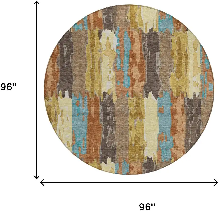 8' Copper And Orange Round Abstract Washable Indoor Outdoor Area Rug Photo 7