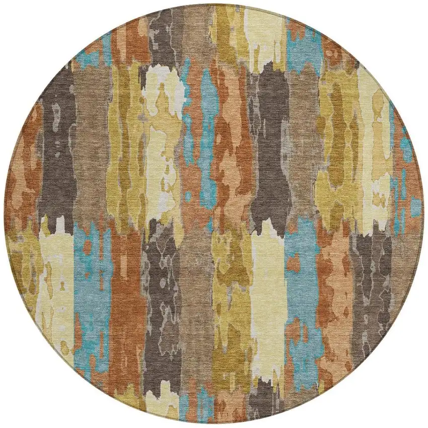 8' Copper And Orange Round Abstract Washable Indoor Outdoor Area Rug Photo 4