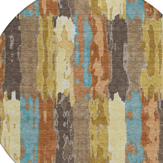8' Copper And Orange Round Abstract Washable Indoor Outdoor Area Rug Photo 3